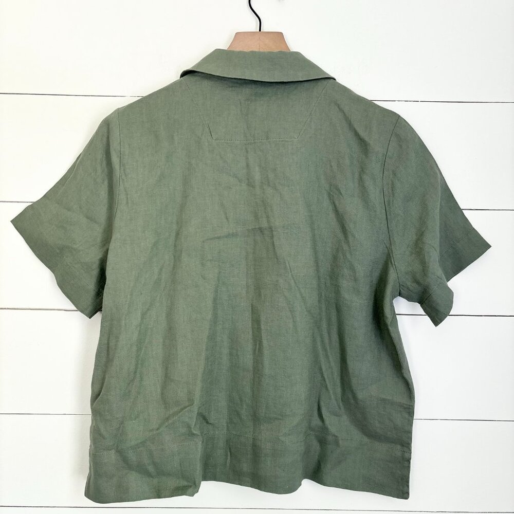 Quince NWOT 100% linen olive green button down shirt sz small - Picture 3 of 3